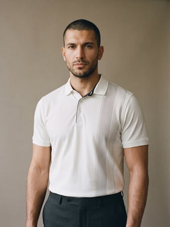 Maccali Beyaz Erkek Dikey Desen Panelli Polo Yaka Tişört