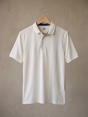 Maccali Beyaz Erkek Dikey Desen Panelli Polo Yaka Tişört