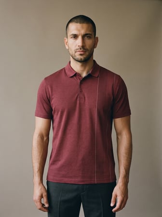 Maccali Bordo Erkek Dikey Desen Panelli Polo Yaka Tişört