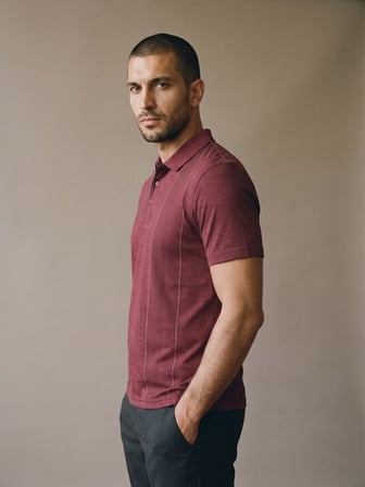 Maccali Bordo Erkek Dikey Desen Panelli Polo Yaka Tişört