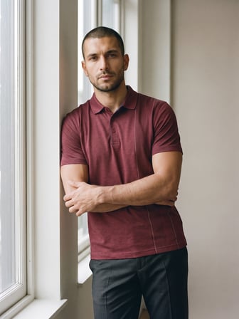 Maccali Bordo Erkek Dikey Desen Panelli Polo Yaka Tişört