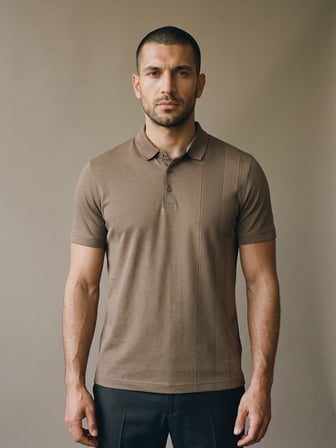 Maccali Kahve Erkek Dikey Desen Panelli Polo Yaka Tişört