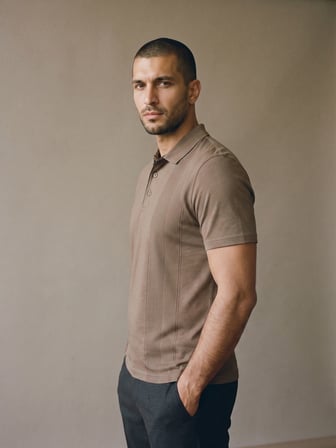 Maccali Kahve Erkek Dikey Desen Panelli Polo Yaka Tişört