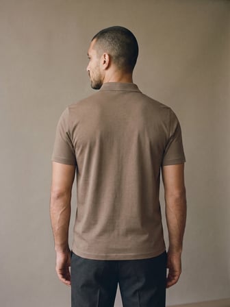 Maccali Kahve Erkek Dikey Desen Panelli Polo Yaka Tişört
