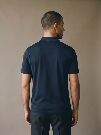 Maccali Lacivert Erkek Dikey Desen Panelli Polo Yaka Tişört
