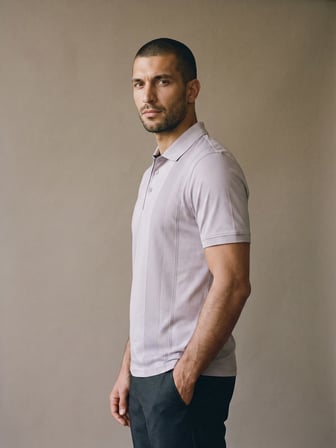 Maccali Lila Erkek Dikey Desen Panelli Polo Yaka Tişört