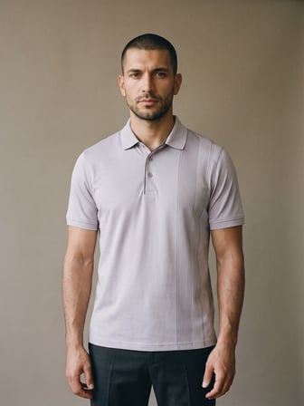 Maccali Lila Erkek Dikey Desen Panelli Polo Yaka Tişört