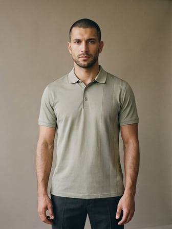 Maccali Yeşil Erkek Dikey Desen Panelli Polo Yaka Tişört