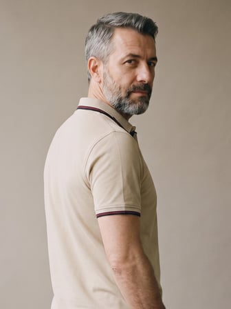 Maccali Bej Erkek Amblemli Kontrast Biyeli Polo Yaka Tişört