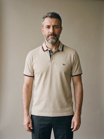Maccali Bej Erkek Amblemli Kontrast Biyeli Polo Yaka Tişört
