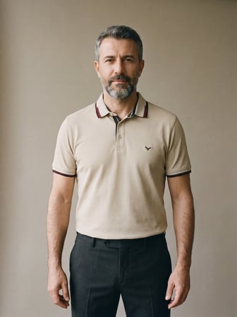 Maccali Bej Erkek Amblemli Kontrast Biyeli Polo Yaka Tişört