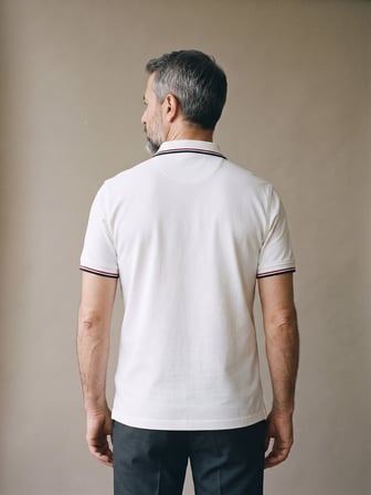 Maccali Beyaz Erkek Amblemli Kontrast Biyeli Polo Yaka Tişört