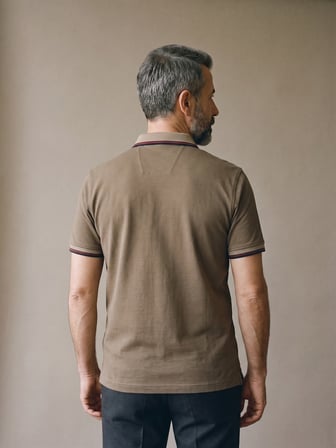 Maccali Kahve Erkek Amblemli Kontrast Biyeli Polo Yaka Tişört