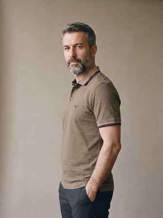Maccali Kahve Erkek Amblemli Kontrast Biyeli Polo Yaka Tişört