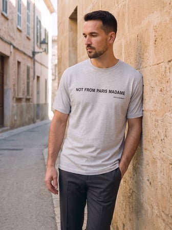 Maccali Gri Erkek Not From Paris Baskılı Bisiklet Yaka Tişört