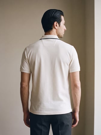 Maccali Beyaz Erkek Göğüs Bantlı Pike Polo Yaka Tişört