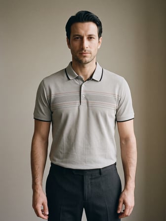 Maccali Gri Erkek Göğüs Bantlı Pike Polo Yaka Tişört