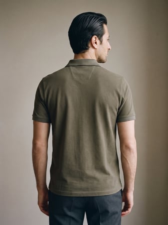 Maccali Haki Erkek Göğüs Bantlı Pike Polo Yaka Tişört