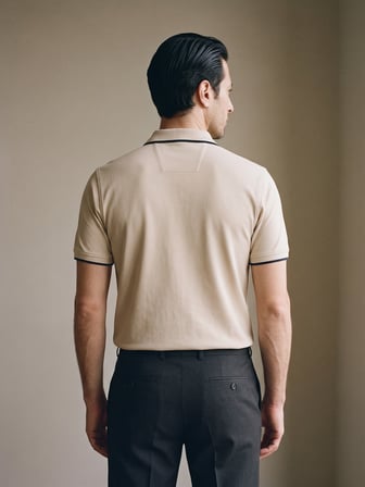 Maccali Krem Erkek Göğüs Bantlı Pike Polo Yaka Tişört