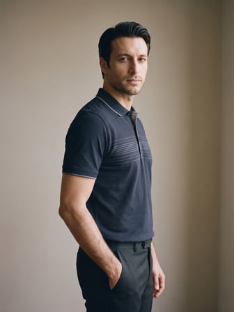 Maccali Lacivert Erkek Göğüs Bantlı Pike Polo Yaka Tişört