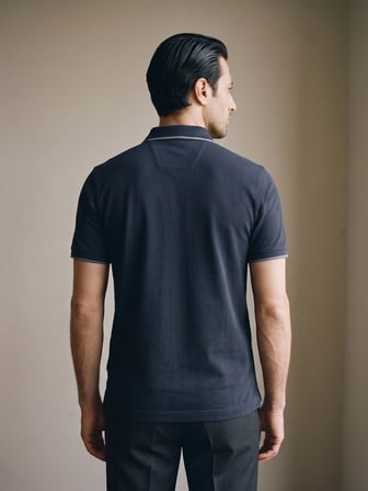 Maccali Lacivert Erkek Göğüs Bantlı Pike Polo Yaka Tişört