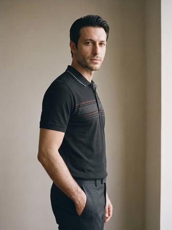 Maccali Siyah Erkek Göğüs Bantlı Pike Polo Yaka Tişört