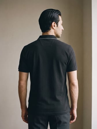 Maccali Siyah Erkek Göğüs Bantlı Pike Polo Yaka Tişört