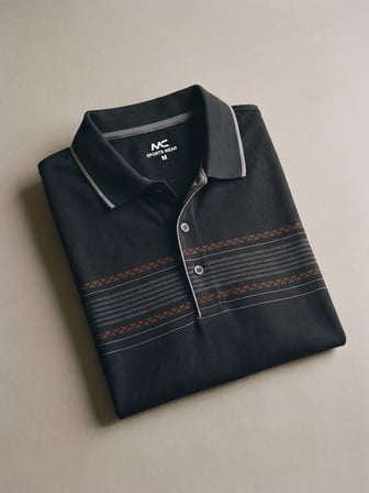 Maccali Siyah Erkek Göğüs Bantlı Pike Polo Yaka Tişört
