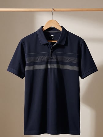 Maccali Lacivert Erkek Göğüs Bantlı Triko Polo Yaka Tişört