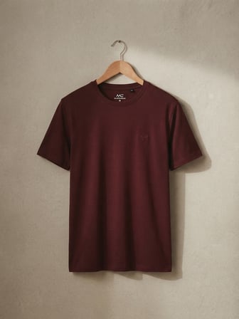 Maccali Bordo Erkek Pamuklu Basic Bisiklet Yaka Tişört