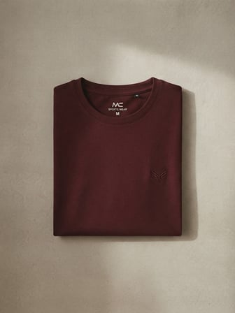 Maccali Bordo Erkek Pamuklu Basic Bisiklet Yaka Tişört