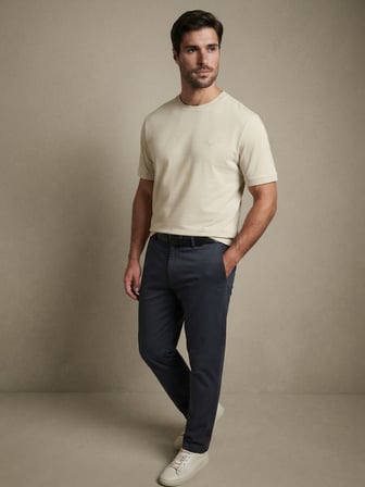 Maccali Krem Erkek Pamuklu Basic Bisiklet Yaka Tişört