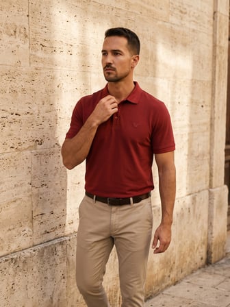 Maccali Bordo Erkek Amblemli Basic Polo Yaka Tişört