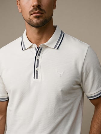 Maccali Beyaz Erkek Şerit Detaylı Polo Yaka Tişört