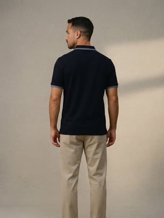 Maccali Lacivert Erkek Şerit Detaylı Polo Yaka Tişört