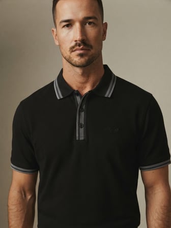 Maccali Siyah Erkek Şerit Detaylı Polo Yaka Tişört