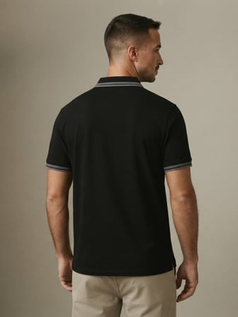 Maccali Siyah Erkek Şerit Detaylı Polo Yaka Tişört