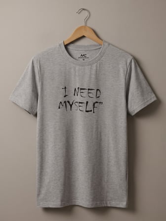 Maccali Gri Erkek I Need Myself Baskılı Bisiklet Yaka Tişört