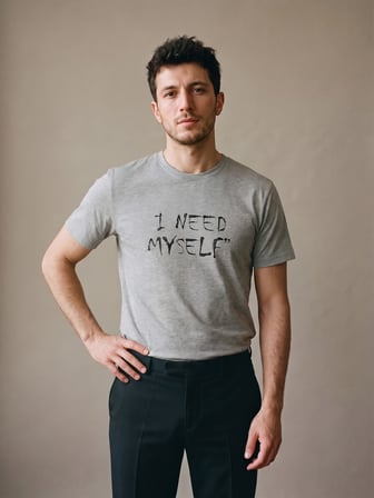 Maccali Gri Erkek I Need Myself Baskılı Bisiklet Yaka Tişört