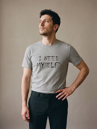 Maccali Gri Erkek I Need Myself Baskılı Bisiklet Yaka Tişört