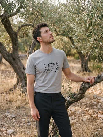 Maccali Gri Erkek I Need Myself Baskılı Bisiklet Yaka Tişört