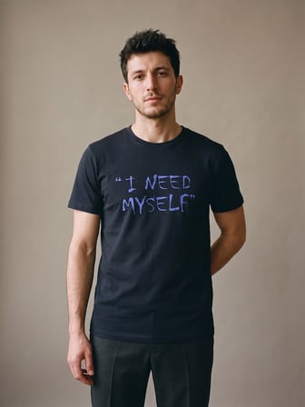 Maccali Lacivert Erkek I Need Myself Baskılı Bisiklet Yaka Tişört