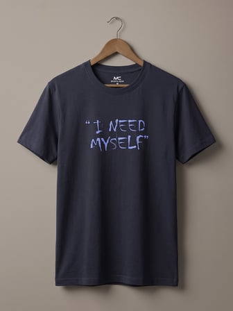 Maccali Lacivert Erkek I Need Myself Baskılı Bisiklet Yaka Tişört