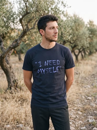 Maccali Lacivert Erkek I Need Myself Baskılı Bisiklet Yaka Tişört