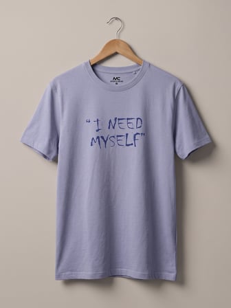 Maccali Lila Erkek I Need Myself Baskılı Bisiklet Yaka Tişört