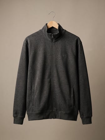 Maccali Gri Erkek Büyük Beden Pamuklu Fermuarlı Sweatshirt