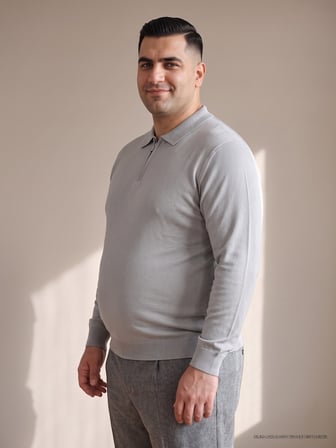 Maccali Açık Gri Erkek Büyük Beden Düz Fermuarlı Polo Yaka Triko Kazak