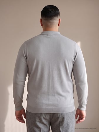 Maccali Açık Gri Erkek Büyük Beden Düz Fermuarlı Polo Yaka Triko Kazak