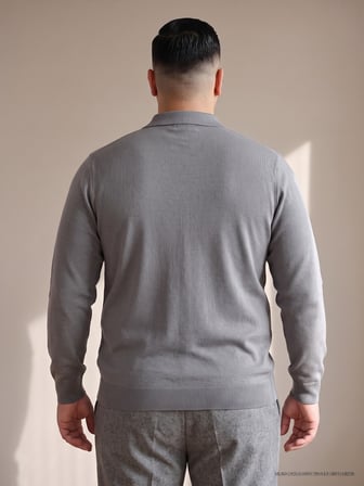 Maccali Gri Erkek Büyük Beden Düz Fermuarlı Polo Yaka Triko Kazak