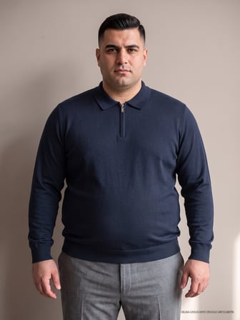 Maccali Lacivert Erkek Büyük Beden Düz Fermuarlı Polo Yaka Triko Kazak